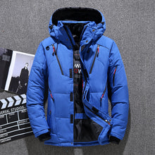 Load image into Gallery viewer, Men's Short Winter Thick White Duck Down Hooded Jacket Multi-pocket Outdoor Set