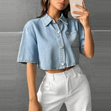 Load image into Gallery viewer, Fashion Thin Denim Small Waistcoat Short Sleeve Shirt