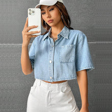 Load image into Gallery viewer, Fashion Thin Denim Small Waistcoat Short Sleeve Shirt