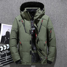 Load image into Gallery viewer, Men's Short Winter Thick White Duck Down Hooded Jacket Multi-pocket Outdoor Set