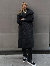 Load image into Gallery viewer, Fashion Large Lapel Long Coat Winter Warm Cotton Jacket With Pockets And Lace-up Design Casual Solid Color Thick Coat For Women Outwear Clothing