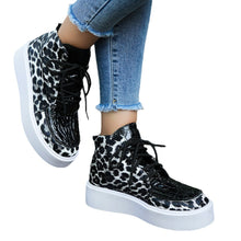 Load image into Gallery viewer, Autumn New High-top Leopard Print Flat-heeled Platform Lace Color Block Casual Women's Shoes