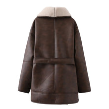 Cargar imagen en el visor de la galería, Fashion Cashmere Leather Fur Collar Composite Belt Coat