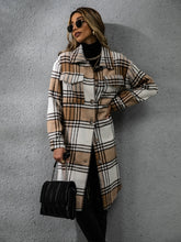 Load image into Gallery viewer, Plaid Collared Neck Long Sleeve Coat