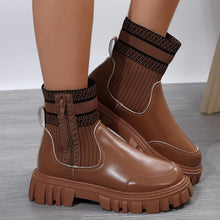 Load image into Gallery viewer, Fashion Mid-tube Boots With Zipper Design Non-slip Thick Sole Elastic Knitted Patchwork Boots For Women Round Toe Shoes Winter