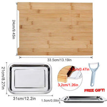 Cargar imagen en el visor de la galería, Bamboo Wooden Chopping Board Cutting Slicing Sliding Stainless Steel Tray
