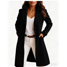 Load image into Gallery viewer, Single-breasted Mid-length Coat With Pockets Fashion Elegant Lapel Jacket Casual Long-sleeved Top Outwear Women's Clothing