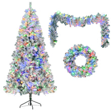 Load image into Gallery viewer, 6 Feet Snow Covered Christmas Tree, Pre-Installed Light Set With Tree & Garland & Garland, Artificial Hinged Christmas Tree With Colored LED Lights, 8 Lighting Modes, Pine Cone, Home Holiday Decoratio
