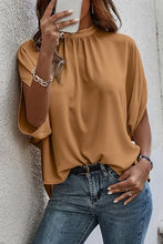 Load image into Gallery viewer, Tie Back Slit Half Sleeve Blouse