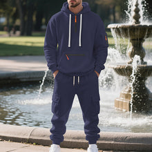 Cargar imagen en el visor de la galería, Men's Loose Sports And Leisure Suit Sweater Fleece-lined Hoodie Set Zipper Multi-Pocket Pullover Men's Sports Casual Top Two-piece Set