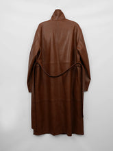 Load image into Gallery viewer, Retro Niche Lapel Waist Belt Single-breasted Long Leather Trench Coat