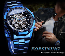 Load image into Gallery viewer, Casual Hollow Blue Plating Automatic Mechanical Watch