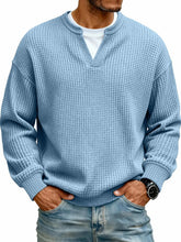 Load image into Gallery viewer, Simple Waffle-Weave V-neck SweatShirt For Men Fall Spring Two-Piece Casual Long-Sleeve T-Shirt For Daily Wear Work Outfit Streetwear