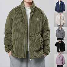 Cargar imagen en el visor de la galería, Winter Corduroy Cotton-padded Coat Warm Stand Collar Zipper Jacket Casual Outdoor Streetwear Men's Clothing
