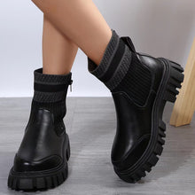Load image into Gallery viewer, Fashion Mid-tube Boots With Zipper Design Non-slip Thick Sole Elastic Knitted Patchwork Boots For Women Round Toe Shoes Winter