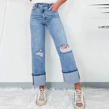 Load image into Gallery viewer, Solid Color Trousers High Waist Ripped Jeans For Women