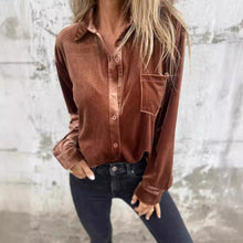 Load image into Gallery viewer, Women's Velvet Long-sleeved Single-breasted Shirt Casual Lapel Long Sleeve Solid Color Tops Daily Wear