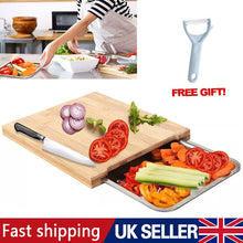 Cargar imagen en el visor de la galería, Bamboo Wooden Chopping Board Cutting Slicing Sliding Stainless Steel Tray