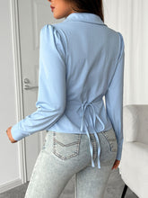 Load image into Gallery viewer, Devine Ruched Collared Neck Long Sleeve Shirt