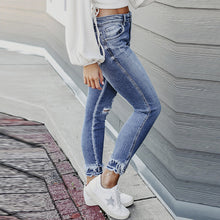 Cargar imagen en el visor de la galería, Pantalones pitillo desgastados con dobladillo deshilachado de moda Shiying Spring Four Seasons
