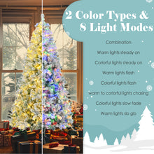 Load image into Gallery viewer, 6 Feet Snow Covered Christmas Tree, Pre-Installed Light Set With Tree & Garland & Garland, Artificial Hinged Christmas Tree With Colored LED Lights, 8 Lighting Modes, Pine Cone, Home Holiday Decoratio
