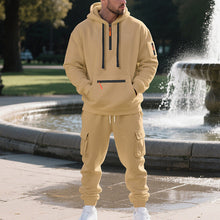 Cargar imagen en el visor de la galería, Men's Loose Sports And Leisure Suit Sweater Fleece-lined Hoodie Set Zipper Multi-Pocket Pullover Men's Sports Casual Top Two-piece Set