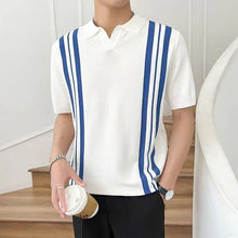 Load image into Gallery viewer, Men's Mixed Color Stripe Slim Lapel T-shirt