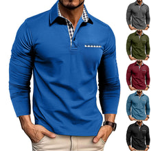 Load image into Gallery viewer, Casual Plaid Splicing Lapel Polo Shirt Fashion Solid Color Long Sleeve Top Men's Clothing