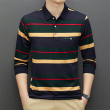 Cargar imagen en el visor de la galería, Camiseta de cuello polo a rayas para hombre de mediana edad