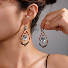 Load image into Gallery viewer, Vintage Earrings Ethnic Style Antique Silver Flower Turquoise Rope Pendant Women's Jewelry