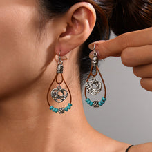 Load image into Gallery viewer, Vintage Earrings Ethnic Style Antique Silver Flower Turquoise Rope Pendant Women's Jewelry