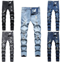 Load image into Gallery viewer, New Men's Ripped Matte White Slim-fit Denim Trousers Fashion