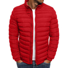Load image into Gallery viewer, Men Jacket Zipper Solid Color Long Sleeves Pockets Coldproof Autumn Thicken Cotton Padded Overcoat For Outdoor