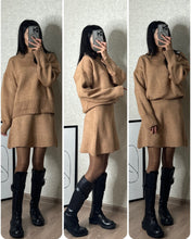 Load image into Gallery viewer, Sweater Skirt Sets For Women 2 Pieces Knit Casual Versatile Long Sleeve Pullover Elegant Solid High Waist Mini Skirt Outfit