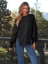 Load image into Gallery viewer, Slit Round Neck Long Sleeve Sweatshirt