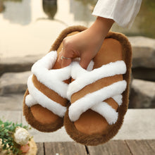 Load image into Gallery viewer, Fluffy Slippers Cross Strap Stitching Warm Casual Platform Slippers