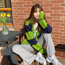 Load image into Gallery viewer, Korean Style Wide Stripe Color Matching V-neck Sweater Top Women