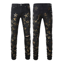 Load image into Gallery viewer, Five-pointed Star Stitching Trendy High Craft Stretch Slim Jeans