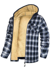 Load image into Gallery viewer, Men's Plaid Print Hooded Zip-Up Jacket Winter Thickened Cotton-padded Coat Warm Clothing