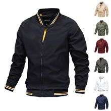 Cargar imagen en el visor de la galería, Men's Striped Zip-up Jacket With Pockets Fashion Casual Outerwear Sports Baseball Clothing Spring And Fall