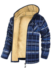 Load image into Gallery viewer, Men's Plaid Print Hooded Zip-Up Jacket Winter Thickened Cotton-padded Coat Warm Clothing