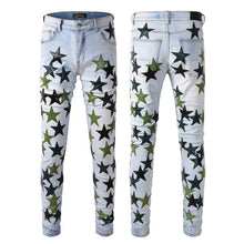 Load image into Gallery viewer, Five-pointed Star Stitching Trendy High Craft Stretch Slim Jeans