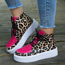 Load image into Gallery viewer, Autumn New High-top Leopard Print Flat-heeled Platform Lace Color Block Casual Women's Shoes