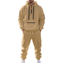 Cargar imagen en el visor de la galería, Men's Loose Sports And Leisure Suit Sweater Fleece-lined Hoodie Set Zipper Multi-Pocket Pullover Men's Sports Casual Top Two-piece Set