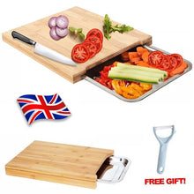 Cargar imagen en el visor de la galería, Bamboo Wooden Chopping Board Cutting Slicing Sliding Stainless Steel Tray