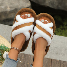 Load image into Gallery viewer, Fluffy Slippers Cross Strap Stitching Warm Casual Platform Slippers