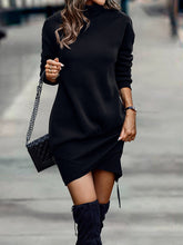Load image into Gallery viewer, Long Sleeve Dress Solid Color High Neck Cross Short Dress Womens Clothing