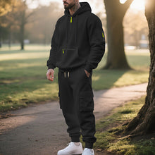 Cargar imagen en el visor de la galería, Men's Loose Sports And Leisure Suit Sweater Fleece-lined Hoodie Set Zipper Multi-Pocket Pullover Men's Sports Casual Top Two-piece Set
