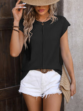 Load image into Gallery viewer, Rolled Cap Sleeve Round Neck Sweater Vest