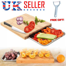 Cargar imagen en el visor de la galería, Bamboo Wooden Chopping Board Cutting Slicing Sliding Stainless Steel Tray
